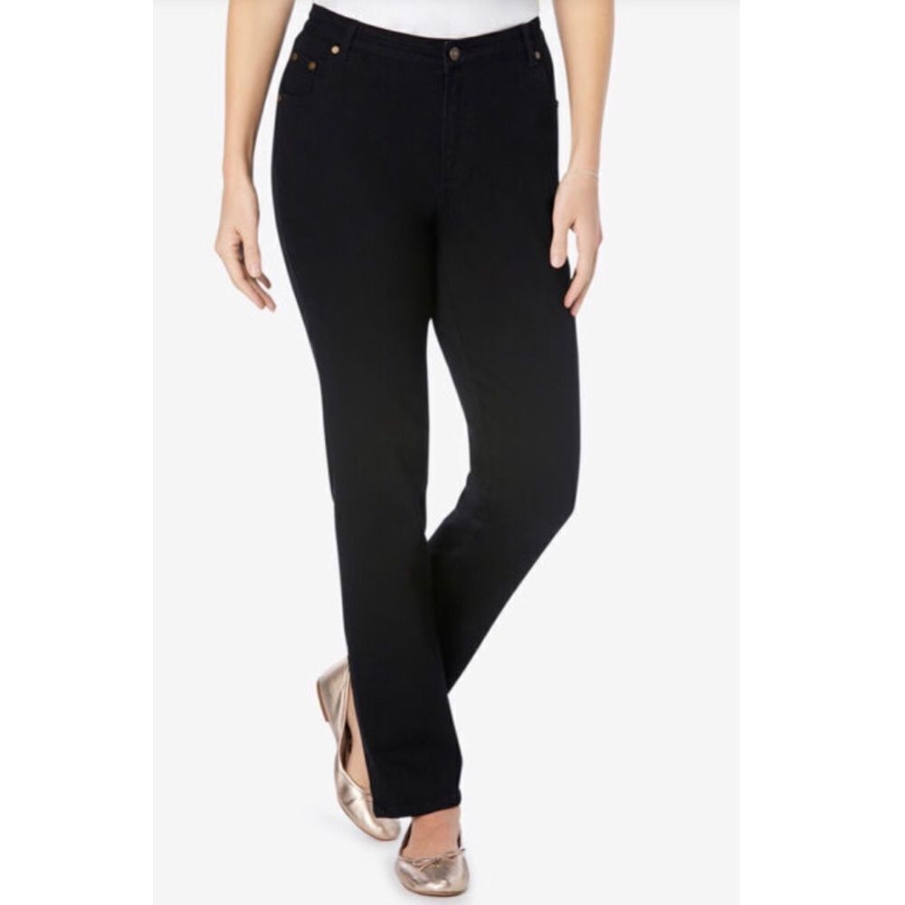 WOMAN WITHIN Straight‎ Leg Stretch Jean Black Size 18W